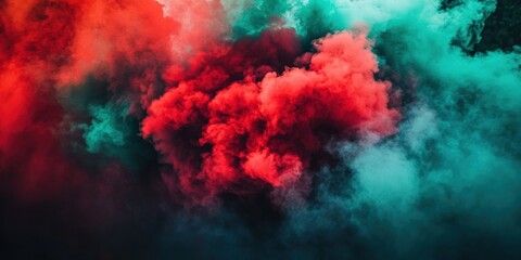 Poster - Vibrant Smoke Clouds in Shades of Red, Green, and Blue Against a Dark Background Creating an Artistic and Mysterious Atmosphere