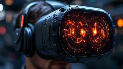 Poster - Immersive Virtual Reality Experience: Futuristic VR Headset with Glowing Interface