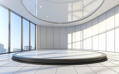 Aufkleber - Modern empty round stage in office building with city view. Possible use stock photo