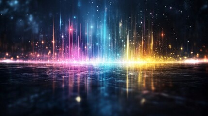 Poster - Dynamic colorful light display reflecting on a dark surface in futuristic 4k visuals