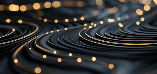 Fototapete - mesmerizing abstract design featuring flowing lines and glowing lights, creating sense of depth and movement. interplay of dark and light evokes futuristic atmosphere