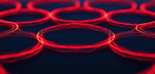 Leinwandbilder - Glowing red circles interconnected with vibrant lines, creating dynamic network. This abstract design symbolizes connectivity and technology