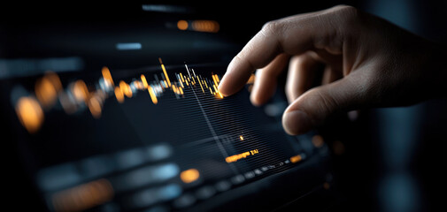 Aufkleber - hand interacting with digital interface displaying data visualizations, showcasing technology and innovation. image conveys sense of precision and modernity