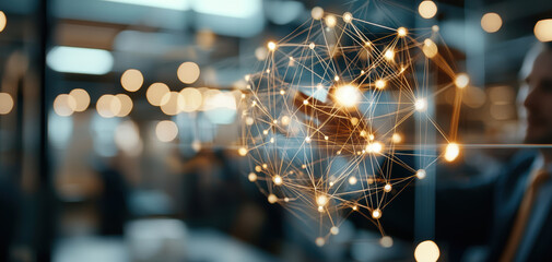 Poster - Innovative professional interacting with digital network interface, showcasing technology and connectivity in modern workspace