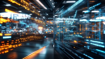 Poster - Visual representation of dynamic technology and data analysis in a futuristic workspace