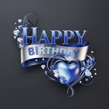 Luxurious 3D Metallic Blue Happy Birthday Design