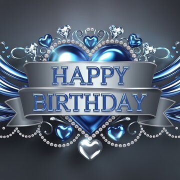 Luxurious 3D Metallic Blue Happy Birthday Design
