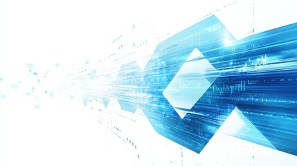 Poster - Dynamic blue arrow with gridlines and line charts over a crisp white background, symbolizing progress and financial success.