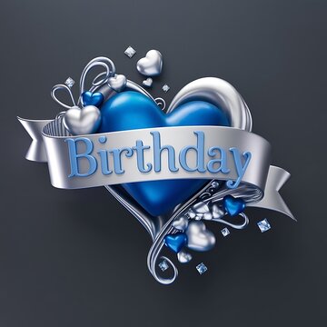Luxurious 3D Metallic Blue Happy Birthday Design
