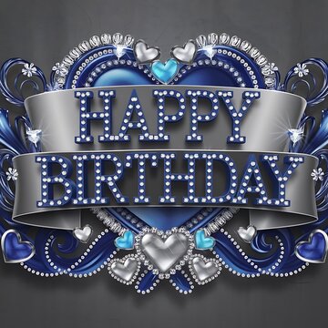 Luxurious 3D Metallic Blue Happy Birthday Design