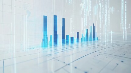 Poster - Financial chart featuring a blue arrow, bar graphs, and gridlines, isolated on a clean white background.