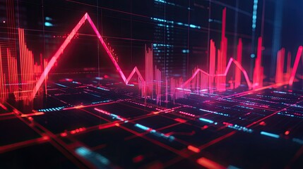Poster - Financial chart featuring a bold red arrow and bar graphs with gridlines, representing growth and progress.