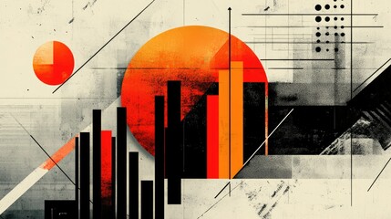 Poster - Financial chart featuring a bold red arrow and bar graphs with gridlines, representing growth and progress.