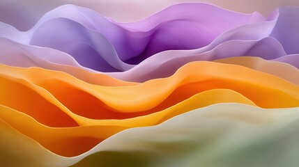 Poster - Abstract waves, purple, orange, pastel, flowing fabric, background design