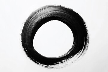 Wall Mural - Simple Unity: Circular Black Ink Silhouette Brush Stroke on White Background