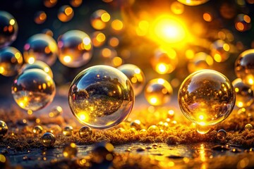 Poster - Soaring Yellow Bubbles: 4K Architectural Gradient Background with Glowing Particles