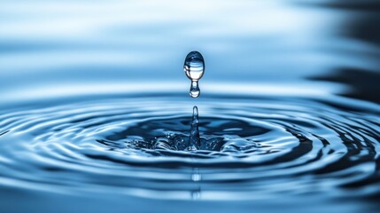 Poster - A single water droplet falling into still water, creating concentric ripples.