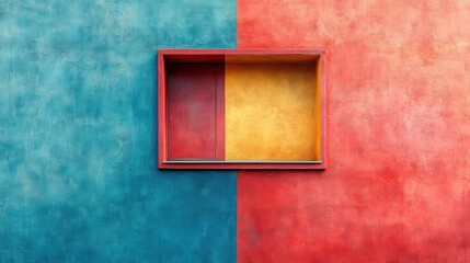 Sticker - Colorful building facade, recessed window, urban texture, design element, architectural photography