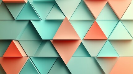 Poster - Abstract geometric teal and coral triangle wall texture background