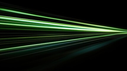 Aufkleber - Radiant green light strips with glowing horizontal lines in motion blur over a sleek black background.