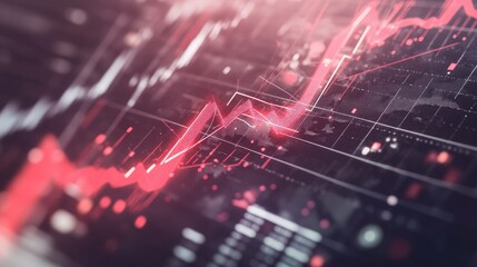 Poster - Red arrow rising on a white background with gridlines, line charts, and bar graphs, symbolizing financial growth and trends.
