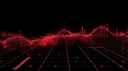 Poster - Red arrows and line charts on a black background with grid lines, bar charts, and glowing data points indicating financial growth.