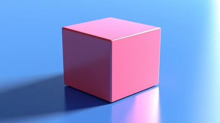 Poster - Pink cube on blue background, studio shot, product display