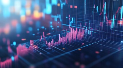 Poster - abstract 3d data visualization with glowing lines and charts depicting market trends and financial a