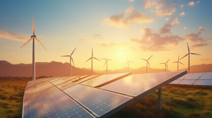 Wall Mural - solar cell in solar farm, alternative energy and sustainable energy, photovoltaic, pure energy renew