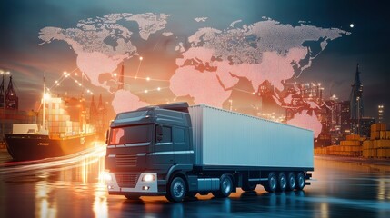 Wall Mural - logistics international delivery concept, world map with logistic network distribution on background