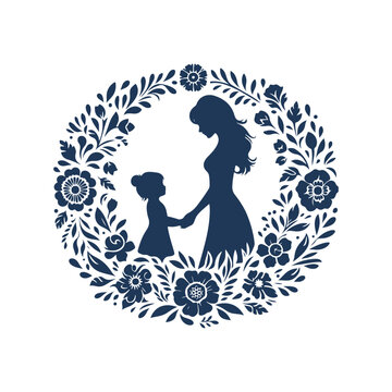 Abstract Floral Leaf Mother and Son Silhouette Illustration
