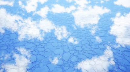 Fototapete - Abstract aerial view of cracked earth reflected in blue sky with clouds.