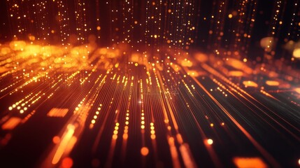 Poster - Abstract background with glowing orange particles and lines, creating a dynamic and energetic visual effect.