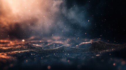 Poster - Abstract background with glowing particles and smoke, creating a mystical and futuristic atmosphere.