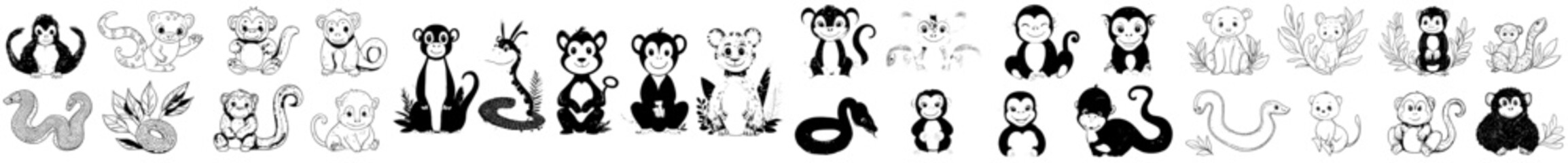 Poster - A modern set of cute animals featuring friendly wildlife such as koalas, kangaroos, foxes, leopards, bears, and sloths in a doodle pattern. An adorable and humorous collection of hand-drawn