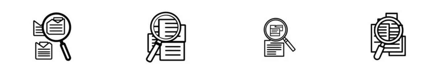 Poster - Search file icon, Research, Magnifying glass, document. Line icon style design. Simple modern design, editable