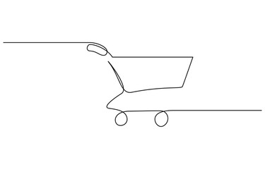 Fototapete - One Continuous Line Drawing of Shopping Icon. Single Line Vector, Shopping cart continuous one art line drawing. Online shopping in store. Trolley shopping cart business concept.