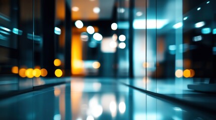 Aufkleber - Abstract blurry modern office interior with glass walls and colorful lights reflections.
