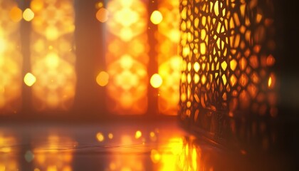 Wall Mural - Ornate Metal Lantern with Golden Bokeh Lights