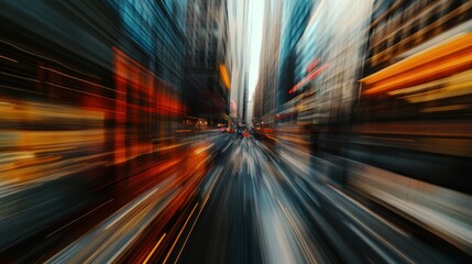 Poster - Abstract city street scene with motion blur effect, showcasing dynamic energy and fast-paced urban life.