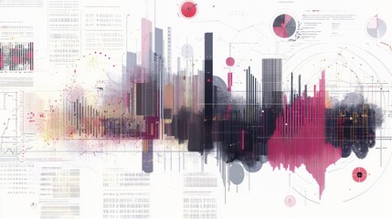 Leinwandbilder - Abstract cityscape with data visualizations, charts, and graphs overlayed.