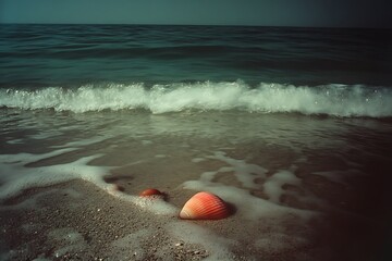 Wall Mural - Seashell on the Beach at Sunset