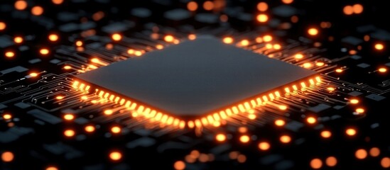 Poster - Abstract Digital Circuit Board with Glow Effect on Black Background