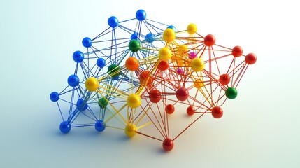 Poster - abstract colorful 3d network of interconnected spheres.