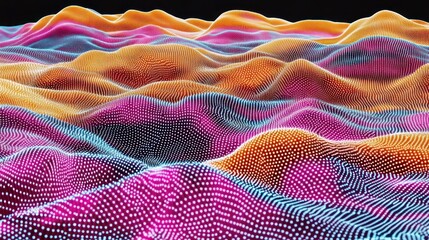 Leinwandbilder - Abstract colorful 3D rendering of undulating hills with vibrant hues and dotted texture.