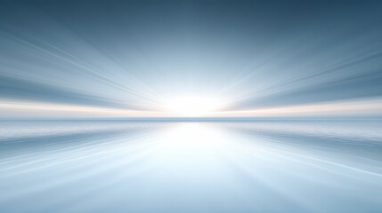 Minimalist Blue Horizon Landscape with Ethereal Light Rays Digital Artwork