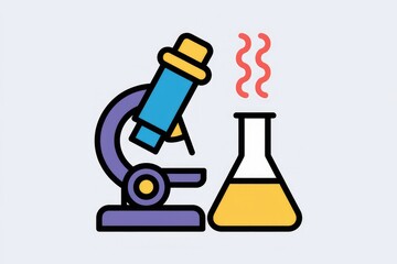 Poster - Microscope and Erlenmeyer flask, symbolizing scientific research and experimentation.