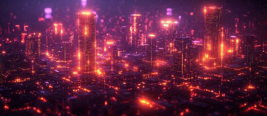Poster - Neon Cityscape at Night with Glowing Lights and Futuristic Vibes