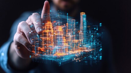 Poster - Interactive digital city model displayed in 4k with vibrant colors and advanced technology