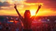 © Damen - Happy Woman Enjoys Sunset at Music Festival Celebrating Joy and Freedom